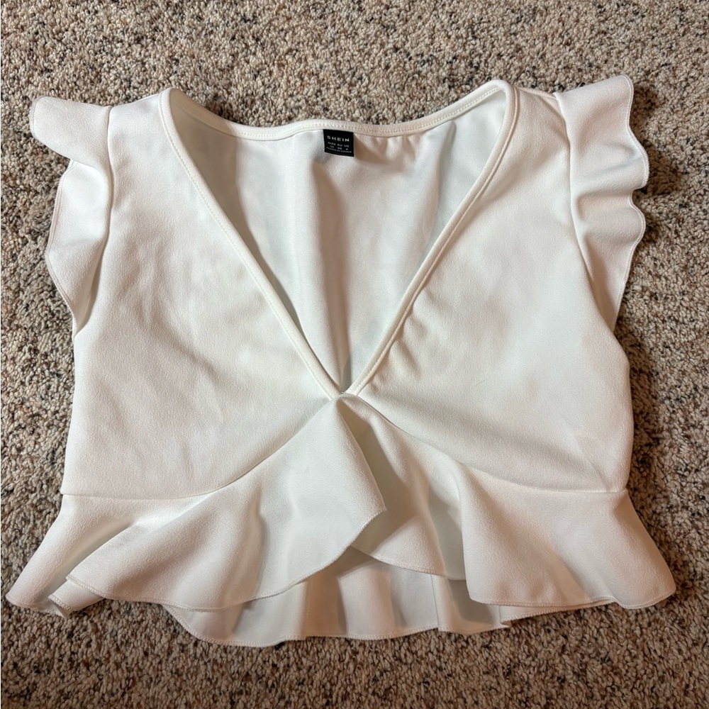 SHEIN Cream Ruffled Blouse